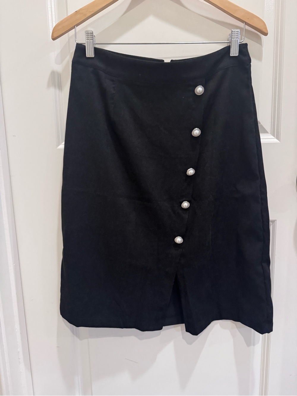 SHEIN Black Pencil Skirt with Pearl Buttons